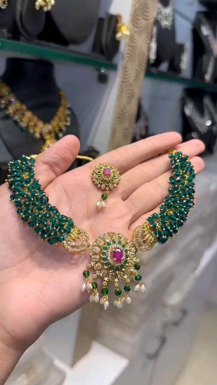 Rajwada Green Necklace Set